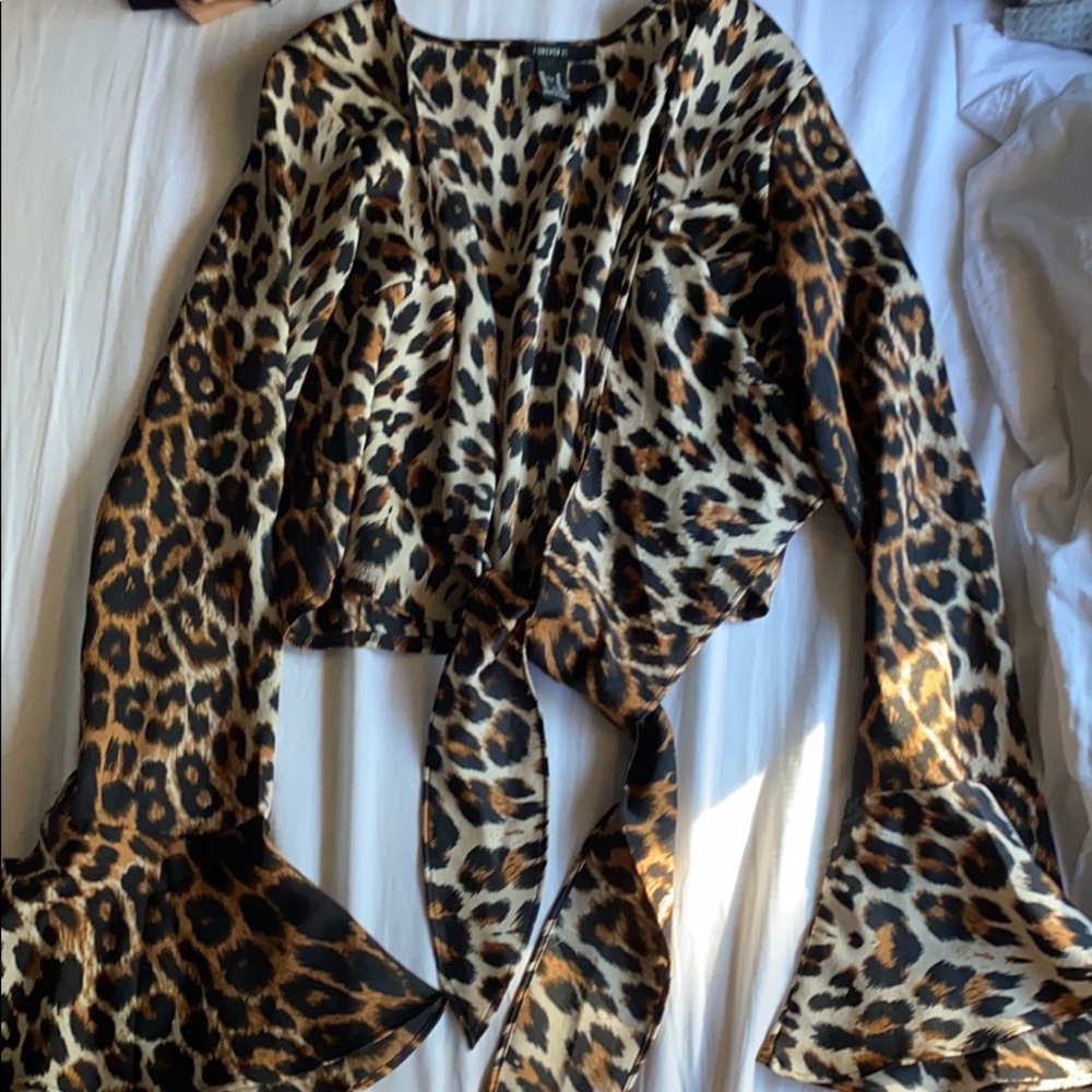 f21 cheetah tie top